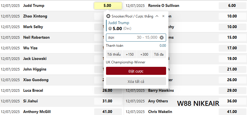 Kèo cược bida W88 Kèo cược bida W88